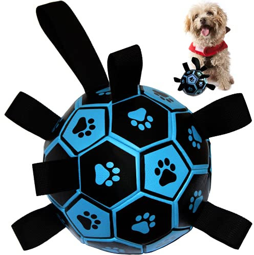 Hundespielzeug – Hundefußball mit Greif-Laschen für interaktives Spielen. Robuster Hundeball, Zerrspielzeug, Hunde Apportierball, Wurfspielzeug Hund schwimmend