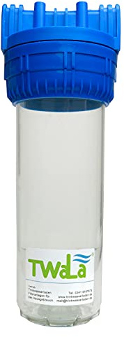 TWaLa Wasserfilter Gehäuse mit Messing 1/2 Anschluss transparent blau für 10 Filterpatronen Hauswasserwerk Garten Brunnen Pool inkl. Schlüssel und Wandhalterung