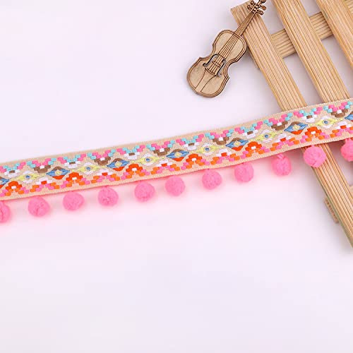 HAOBIN 5.4 Meter Bommelborte Pom BordüRe Trimm Ball Fransen Rainbow Pom Fransenband Pom Girlande Girlande Bunte Pom Balls Band NäHen Kunsthandwerk Jumbo Bommelborte Diy Dekoratives Handwerk (Rosa)