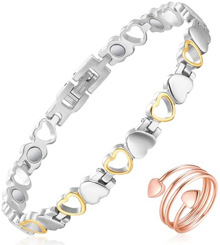 Vicmag Magnetic Bracelets for Women Ladies Titanium Steel Bracelet for Women with Gift Box & Removal Tool(Love Heart Design for Ladies)(Silver Gold)