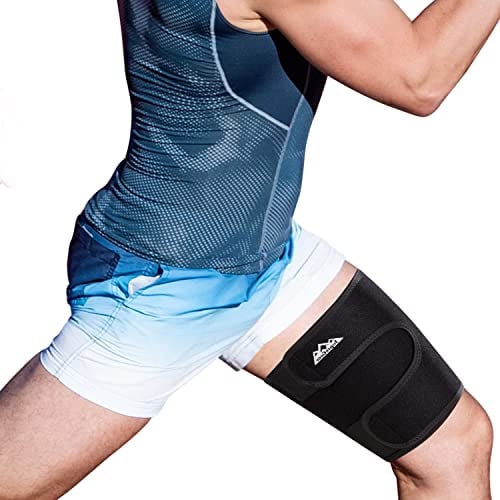 supregear Oberschenkelstütze, Verstellbare Oberschenkel-Kompressionsmanschette Neopren Kniesehne Quad Wrap Atmungsaktive Rutschfeste Obere Beinstütze Bein schlanker für Damen Herren, Schwarz