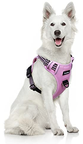 Funfox Hundegeschirr Grosse Hunde [XL] - Verstellbares Anti-Zug Brustgeschirr mit Griff & Reflektorstreifen, Atmungsaktives No Pull Hundegeschirr für Grosse/Mittelgroße Hunde Outdoor Rosa