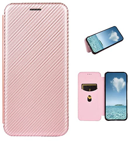 COQUE Étui Sony Xperia 10 IV, étui Portefeuille en Cuir avec Fente pour Carte, étui en TPU en Cuir de Fibre de Carbone pour Sony Xperia 10 IV-Rose