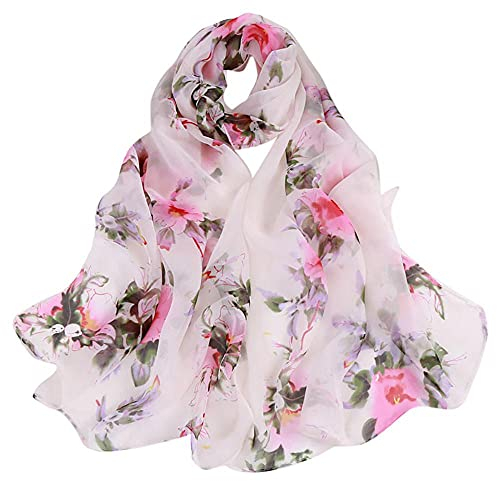 Generic Damen Schal Chiffon - Floral Print Scarf Blumenmuster Sommer Scarves Bunt Stola Halstuch Tuch Seidenschal Blumen Scarf, Einheitsgröße