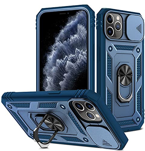 AFARER iPhone 11 Pro Hülle, Kameraschutz Rüstung Duale Schichte Gehäuse mit 360 Grad Ring Ständer und magnetisches Eisenblech Kompatibel mit iPhone 11 Pro - Blau