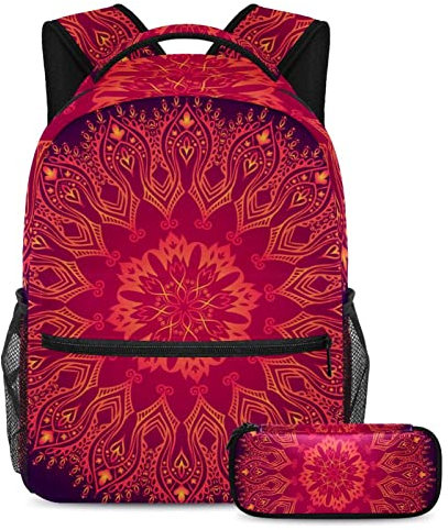 TBOUOBT Reiserucksack-Set, leichter Laptop-Rucksack für Damen und Herren,Mandala rot ethnisch
