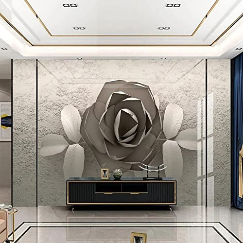 XAONUO Gris Papier Peint Photo 3D Optique Gris Fleur Rose Trompe L Oeil | Déco Mural Tableaux Muraux Photo 350X254Cm Mural Décor Motif Poster Géant Stickers Muraux Optique Fond Effet