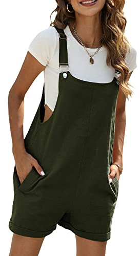 Sukany Women's Summer Casual Cotton Linen Short Overalls Adjustable Straps Bib Shortalls with Pockets