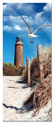 Pixxprint Glasbild Panorama, Wandbild aus Echtglas, Schöner Leuchtturm am Strand, 120x50 cm, inkl. Aufhängung und Abstandshalter