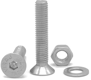 NOLDAR | Viti a testa svasata piana con esagono incassato. Acciaio inossidabile (AISI 304). Include 10 viti con 10 dadi e 10 rondelle (30 pezzi). Viti con filettatura completa. (Misura M8 x 80 mm)