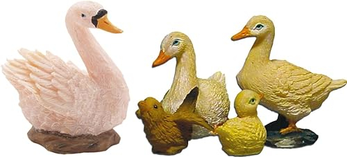FADEDA 5X Tiergruppe Enten mit Schwan/Höhe:4 cm/handbemalt/detailgetreue Krippen Figuren - Weihnachten Tisch Dekoration Krippe Zubehör