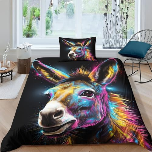 CGLTD Esel 3D Bettwäsche Set 2 Teilig Mikrofaser Tier Bettbezug-Set Mit Kissenbezug Bettbezüge Mit Reißverschluss Für Mädchen Junge Kinder Single(135x200cm)