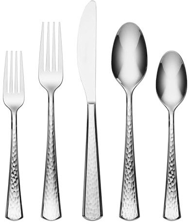 Oneida Silverware Set, Etta 20 Piece Everyday Flatware Set, Service For 4, 18/0 Stainless Steel, Dishwasher Safe, Flatware Cutlery Sets, Kitchen Utensils Sets, Knives Spoons & Forks(Silver, 20 Pieces)