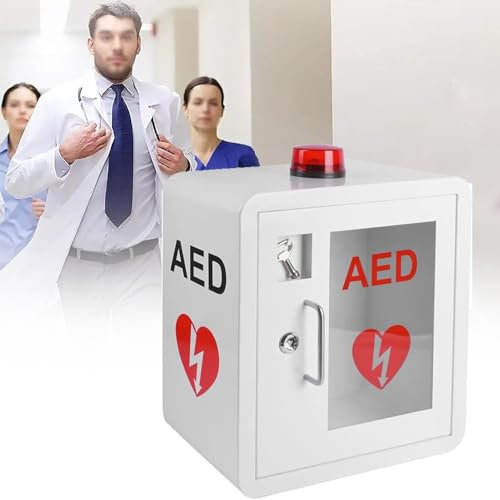 Cambos Wandmontierter AED-Defibrillator-Aufbewahrungsschrank, Herz-Defibrillations-Alarmbox mit Schlüssel und Alarmsystem, Abgerundete Eckkante für Die Meisten AED-Modelle