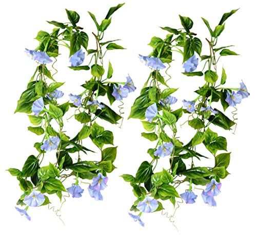 TOPBATHY 2stücke Künstliche Morning Glory Ranken Girlande Blau Seidenblumen Hängende Deko Für Balkon Garten Hochzeit Treppen Wand Außenbereich