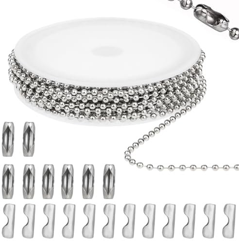 Molain Chaîne à Boules 5M, Chaîne à Rouleaux de Perles en Acier Inoxydable avec 10 Raccords Appropriés, Chaîne à Boule en Acier Inoxydable Femmes pour la Fabrication de Bijoux DIY Colliers Bracelets