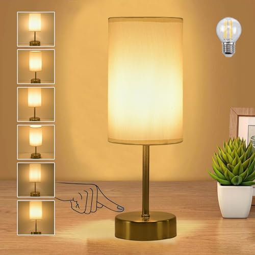 YOIZO Bedside Lamps Cordless Rechargeable Table Lamp Dimmable, 5000mAh Battery Operated Lamp with with LED Bulb, Small Touch Table Lamps for Living Room, Bedroom, Indoor - Gold