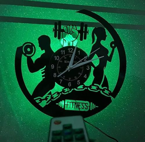 Smotly Vinyl Wanduhr, Hantel Sport und Fitness Kreative Wanduhr Dekoration, Handgemachte Wanduhr Geschenk, geeignet für jede Wanddekoration!, GZ1856