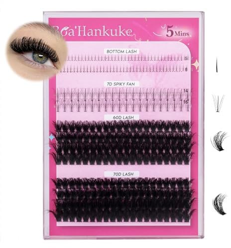 Fluffy Cluster Eyelash Extensions Multi-type Mixed Lash Clusters Thick D Curl 7D Fans Bottom Lashes Lash Extension Wispy Bottom Lash Clusters 280PCS Boahankuke(5-18mm,60D-70D)