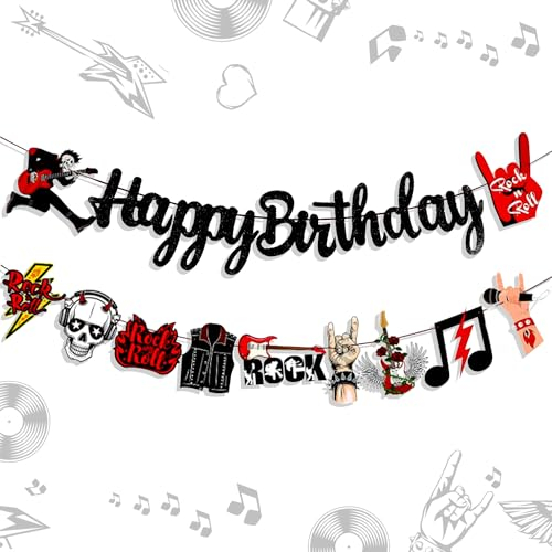 Roaring Good Time Rock and Roll Geburtstagsflagge Rock Roll Geburtstag Girlande Musik Rock Party Dekoration Radio Gitarren Musik Banner für Back to 90s Hip Pop Party Dekoration