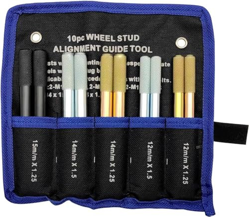 ZKTOOL 10 Pezzi Bullone di Allineamento Ruote per Autoveicoli, M12*P1.25 M12*P1.5 M14*P1.25 M14*P1.5 M15*1.25 SST, Perno Guida Ruota, Perno Posizionamento Ruota, Strumento Guida Montaggio Ruota
