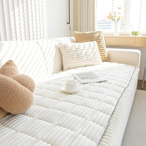 ShowyLive Cord Sofa überzug 1/2/3/4 Sitzer L Form Couch Überzug Ecksofa rutschfest Hund Katze -Antirutsch, Anti Slip Sofabezug Sofa Überwurf (Beige, 70 * 210CM)