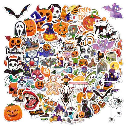 100 Pcs Halloween Stickers,Holographic Shiny Waterproof Halloween Party Stickers Pack Funny Pumpkin Ghost Stickers Suitable for Party Decoration Bags Scrapbooking(Halloween A)