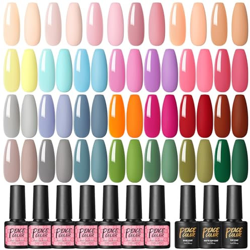 PEACECOLOR 30 Stück Nagel sets Gel Nägel für Anfänger 27 Farben + 3 Base und Top Matte Coat U V/LED Nagellack Semi-permanent Rot Rosa Nude Grün Geschenke DIY Nail Art