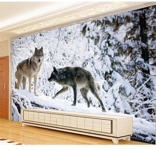 CILODO Papier Peint Panoramique 3D Neige&Loup 3D Papier Peint pour Salon Chambre Restaurant Enfant Décoration Murale 350cm×250cm(LxH)
