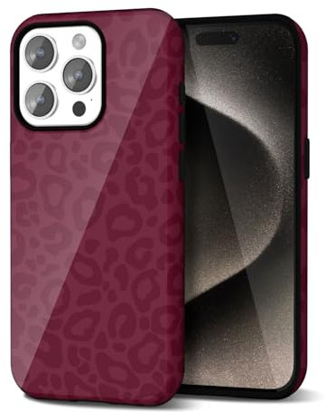 Svanove Cheetah Print Phone Case for iPhone 15 Pro Max Case Girly Trendy Leopard Pattern, Retro Cool Animal Print, Luxury Cute Case for Women, Aesthetic Y2k Hard Shell Plastic, Burgundy