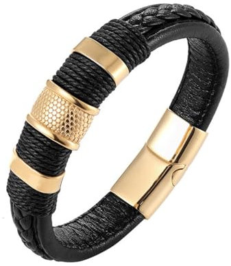 FUSHENGTER Armband Herren Armbänder Männer Armreif Herrenarmband, Retro-Mode, Handgewebtes Lederseilarmband, Personalisierbar Tz-1105-21.00Cm-S5