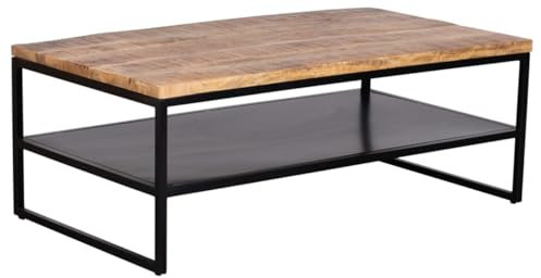 MR. DEKO Couchtisch Sicilia Mango Natur 110x60x41 cm | Massiver rechteckiger Holztisch Wohnzimmer mit Metallgestell Schwarz | Moderner Wohnzimmer-Tisch | Tisch mit Stauraum