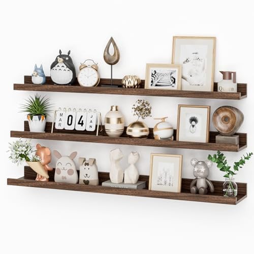 Feihorrm Wandregal, Schweberegal aus Holz, 3er Set, 90cm Wandboard für Bilderrahmen und Dekorationen, Industriedesign, Geeignet für Arbeitszimmer, Wohnzimmer und Küche. (Vintage Braun, 90 cm)