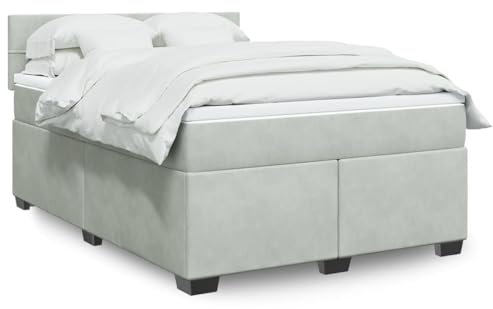 LAPOOH Boxspringbett mit Matratze Hellgrau 160x200 cm Samt, Bett, Bettgestell, Jugendbett, Schlafzimmer Bett, Bed Frame - 3288654