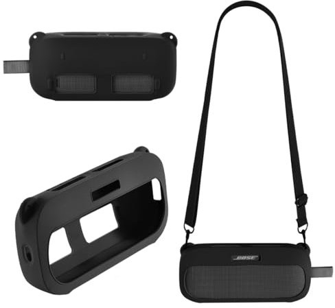 Silicone Case Compatible with Bose New SoundLink Flex 2nd Gen/Bose SoundLink Flex Bluetooth Portable Speaker, Protective Case with Shoulder Strap for Bose SoundLink Flex Bluetooth Speaker (Black)
