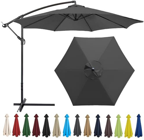 Auvent en tissu imperméable et anti-UV pour parasol de jardin de 3 m avec 8 baleines Gris