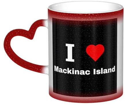 Tasse mit der Aufschrift „I Love Mackinac Island, Keramik, wärmeempfindlich, Farbwechsel-Tasse, Isoliertasse, originelle und einzigartige Reisetassen, Tassen für zu Hause, 312 ml