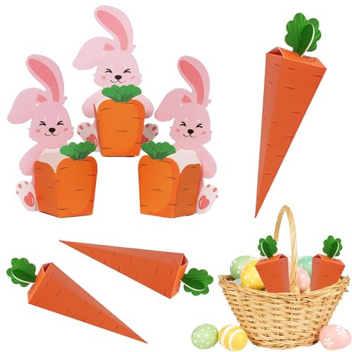 20 Stück Osterkörbchen, Osternest, Karotte Ostertüten Kleine Schachteln mit Osterhase, Ostern Geschenke Osterdeko für Kleine Ostern Geschenke Süßigkeiten Mini Ostereier