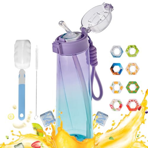 Air Gourde Up 850 ML, Bouteille Air Gourde Up Gourde Sport Paille avec 8 Pods de Gout Gourde Aromatisée Air Gourde Up Tritan Water Bottle Fitness (Violet Bleu)