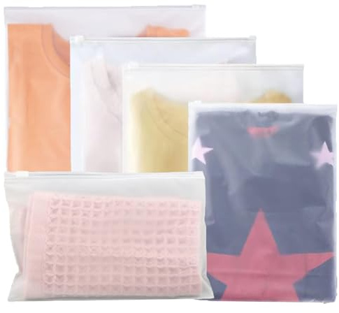 DITK-U 25 Pcs Plastic Travel Storage Bags,Reusable Ziplock Bags,Plastic Hospital Bag,Frosted Nonporous Waterproof Ziplock Bags for Clothes,Maternity,Shoes, Cosmetics,5 Sizes