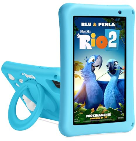 BISAIKASOW Tablet Bambini 7pollici, Android 13, Octa-Core, 8GB+64GB (esp. 256GB), 5800mAh Batteria, Doppia Cam. 5MP+8MP, Software Bambini, Controllo Parentale, con Custodia (Blu)