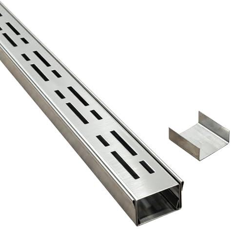 SXSJMY Piccolo Canaletta Scolo Acqua Piovana Acciaio Inox 304, Largo 5 cm, Lungo 1 m - Canalina Lineare per Terrazza, Piscina, Marciapiede - Kit con Griglia di Scolo e Connettore