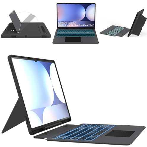 Keyboard Case for 14.6 inch Samsung Galaxy Tab S10 Ultra/S9 Ultra/S8 Ultra : 7 Color Backlit Keyboard with Smart Touchpad | Auto Sleep/Wake Detachable Key Board Cover with S-Pen Holder
