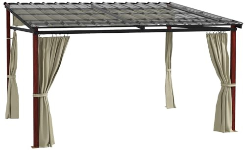 Outsunny Pergola ca. 3,5 x 3 m Winddichte Terassenüberdachung mit Seitenwände, Pavillon mit Einziehbarem Dach, Höhenverstellbar Terrassendach für Terrasse, Garten, Beige
