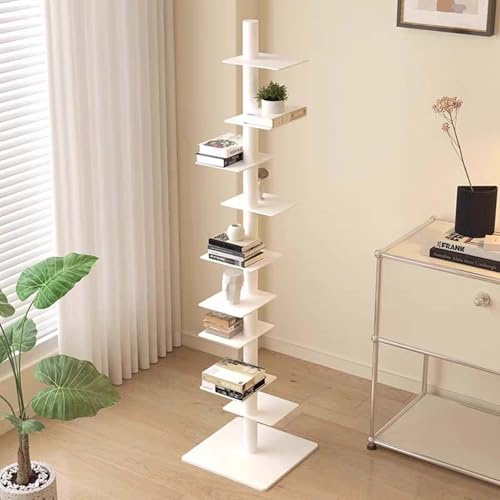 Generisch 9-Stufiger Metall Bücherregal, DIY Unsichtbares Lagerregal Offener Display-Regal, Freistehend Eckregal für Kleine Räume, Wohnzimmer, Büro, Balkon (Weiß)