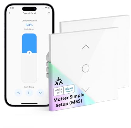 meross Matte Roller Shutter Switch Smart Works with Homekit, Alexa Shutters, Smart Blinds Switch Requires Zero Wire, Timer and Voice Control, 2 Pieces