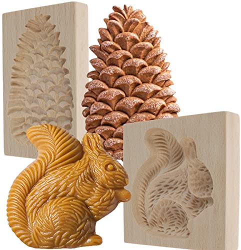 Keksformen aus Holz Wooden Cookie Mould 3D Geschnitzt Glatte Oberfläche Keksausstecher Tiere Holzform Kekse für Geburtstage Weihnachten Halloween