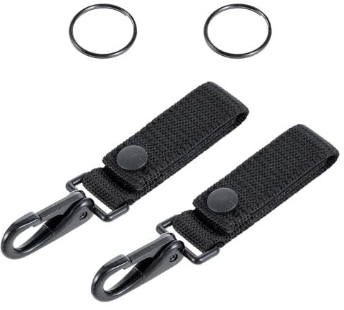 Wanmu 2Pcs Duty Belt Key Holder Loop Key Rings with Nylon Molle Strap & Metal Snap & Keys Clips, Police Duty Belts Keepers Accessories for up to 2.25 Wide Belts (Black)
