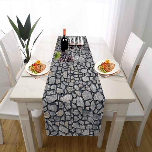 Leinen Tischläufer 30x140 cm Rustikal Stein Wetterfester Outdoor & Indoor D | Kieselstein Tischläufer für Garten Partys und Hochzeit Natur Pflaster Tischdeko