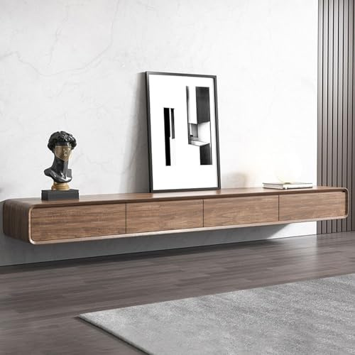Modern 240cm Wall-Mounted TV Unit, Solid Oak Low Entertainment Center with 3 Drawers, Fully Assembled Stylish Living Room Furniture, Ideal for Home Entertainment